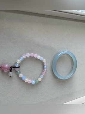 Pastel Candy Bead Bracelet and Light Blue Chalcedony Bangle Set